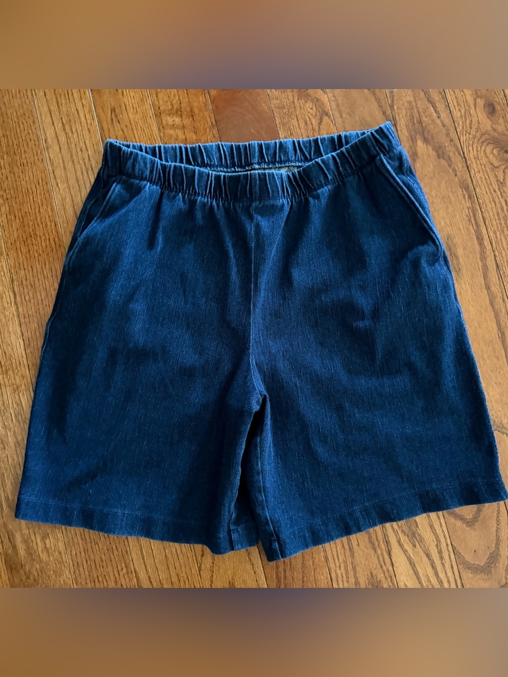 Lands' End Navy Jeans Shorts Elastic-Waist Denim Sz Medium